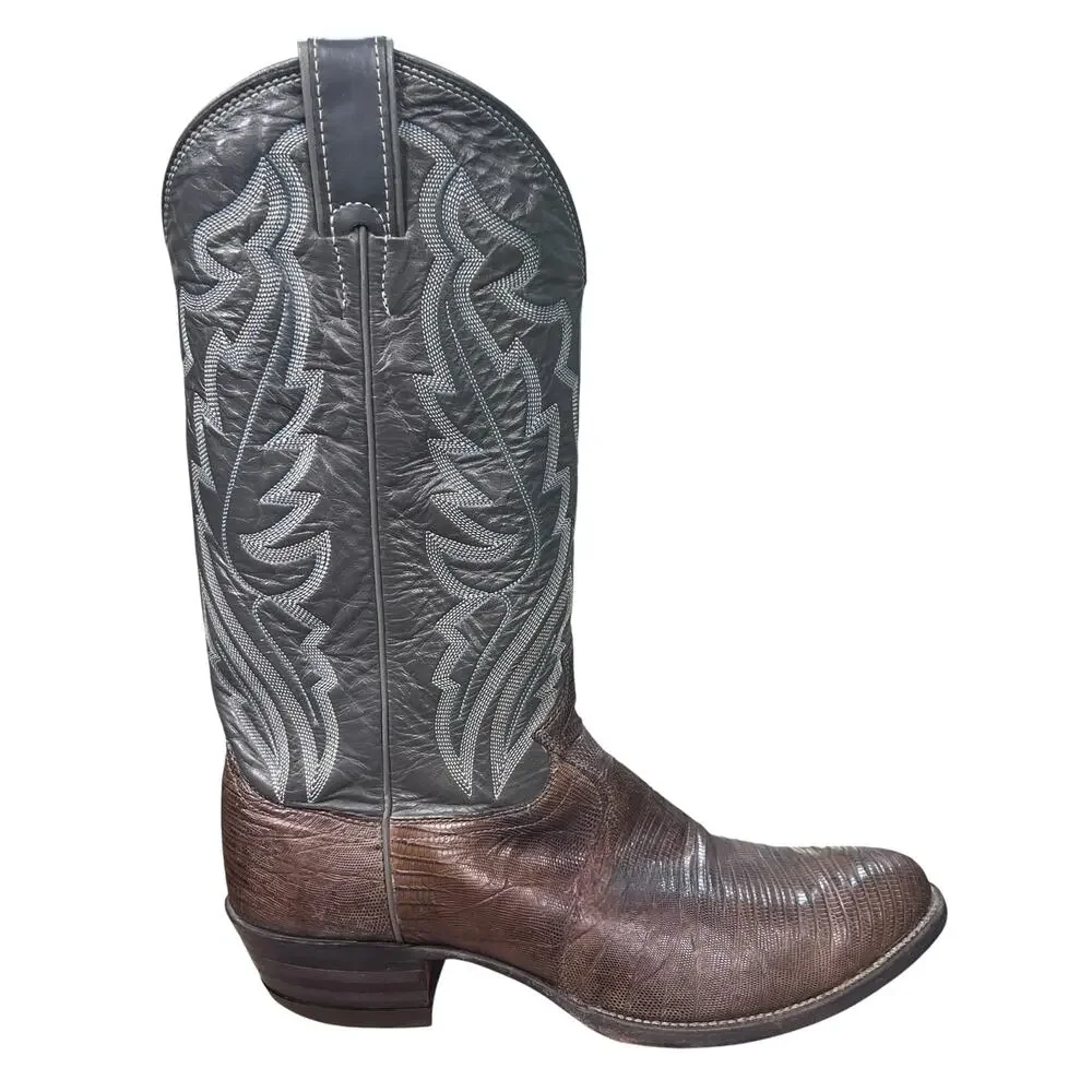 Vintage Justin Men's Brown Teju Lizard Skin Cowboy Boots Size 9.5 D